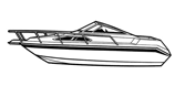High profile cabin cruiser with windshield and bow rails