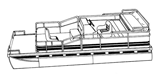 Pontoon with bimini top and rails that partially enclose deck leaving 1'-3' of open deck foward of front gate