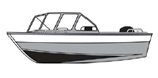 Aluminum/Northwest Style fishing boat with high windshield mounted forward