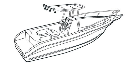 Line art of the V-Hull Center Console Fishing Boat with High Bow Rails with T-Top boat style