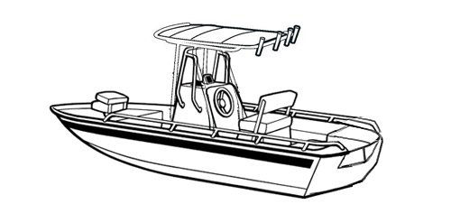 Line art of the V-Hull Center Console Shallow Draft Fishing Boat with T-Top boat style