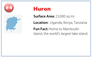 facts about Lake Huron including surface area, location, and a fun fact