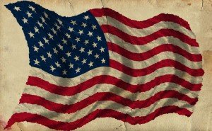 old print of the american flag waving