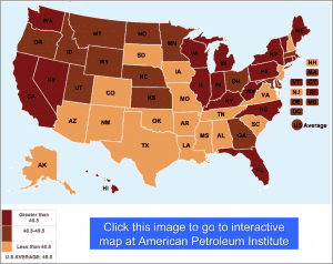 map of the US showing the gas tax of each state