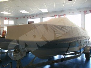 boston whaler dauntless with carver cover in beige